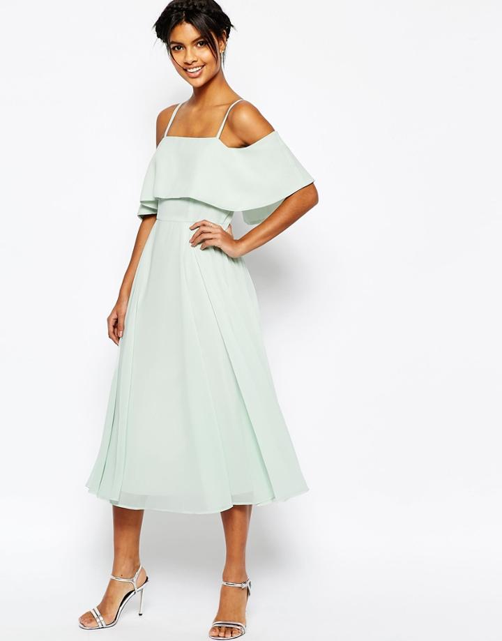 Asos Cold Shoulder Midi Dress - Soft Mint