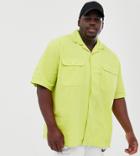 Asos Design Plus Oversized Neon Texture Shirt In Green With Double Pocket - Green