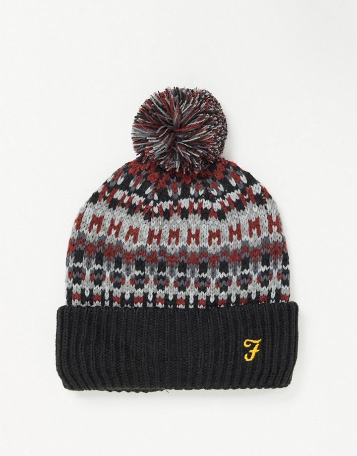 Farah Bobble Hat With Pattern-black