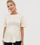 Asos Design Maternity Top With Flutter Sleeve In Satin-multi