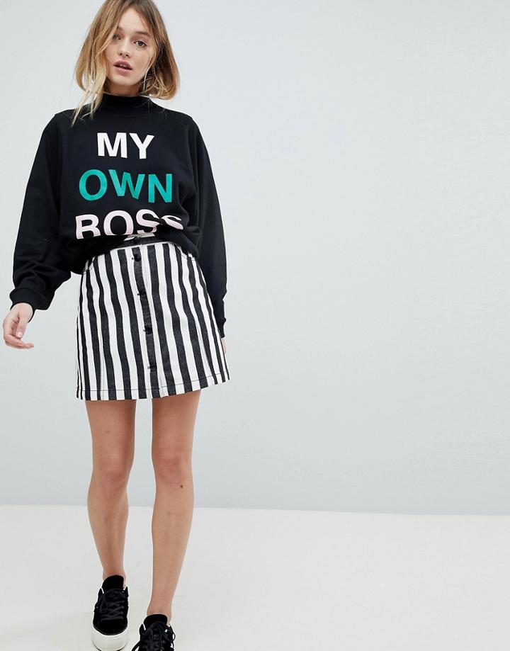 Monki Button Up Striped Mini Skirt - White