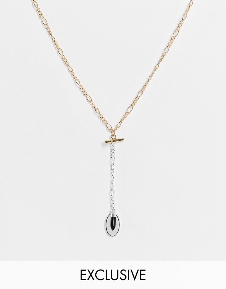 Reclaimed Vintage Inspired Unisex T Bar Necklace With Stone Charm In Mixed Metal-multi