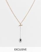Reclaimed Vintage Inspired Unisex T Bar Necklace With Stone Charm In Mixed Metal-multi