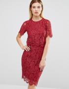 Club L Lace Detail Overlay Midi Scallop Dress - Red