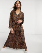 Vero Moda Exclusive Wrap Midi Dress In Animal Print-multi