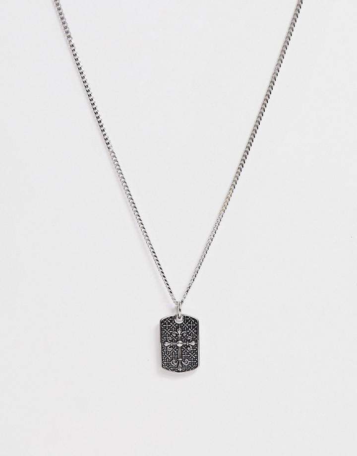 Seven London Cross Tag Necklace In Silver - Silver