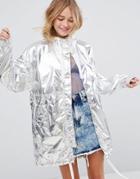 Monki Metallic Anorak Jacket - Silver