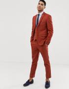 Harry Brown Skinny Fit Burnt Red Stretch Textured Cropped Suit Trosuers - Red