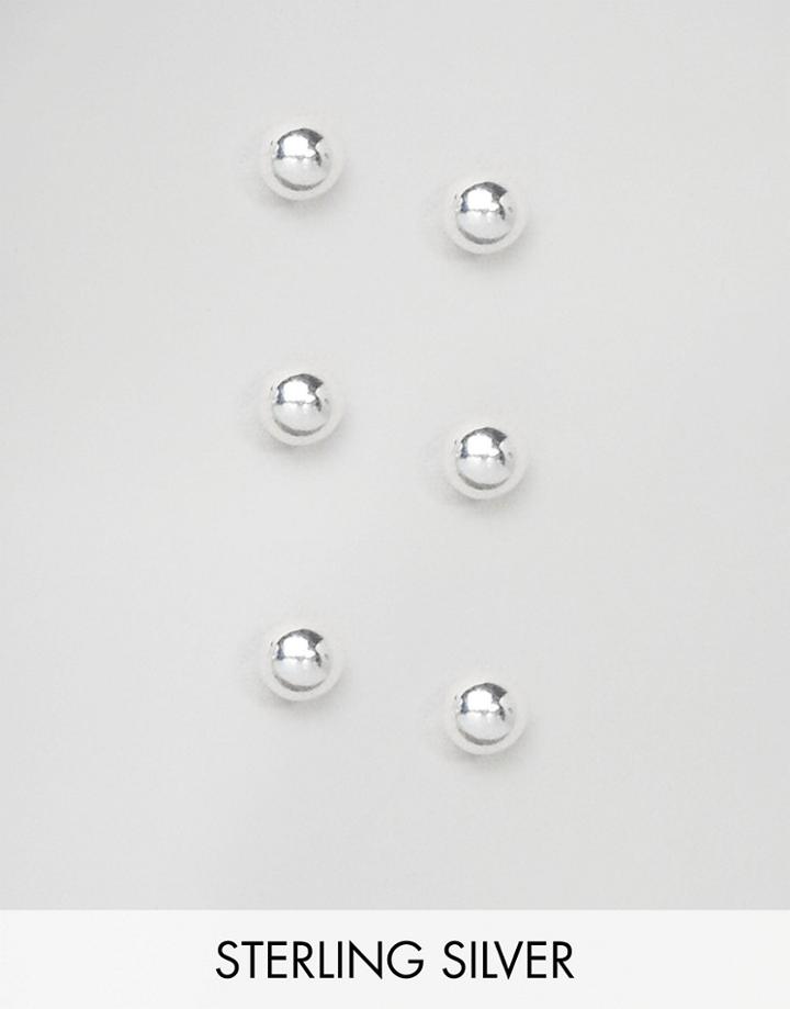 Asos Design Sterling Silver Pack Of 3 Ball Stud Earrings
