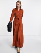 Asos Design Button Through Wrap Maxi Shirt Dress In Rust-orange