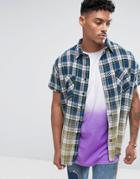 Jaded London Sleeveless Oversized Shirt In Check With Dip Dye - Stone