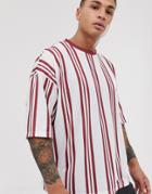 Asos Design Oversized Vertical Stripe T-shirt In Red And White