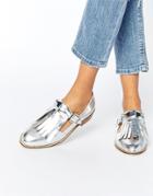 Asos Michigan Fringe Detail Flat Shoes - Silver