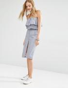 Abercrombie & Fitch Button Front Stripe Midi Pencil Skirt Co-ord - Blue