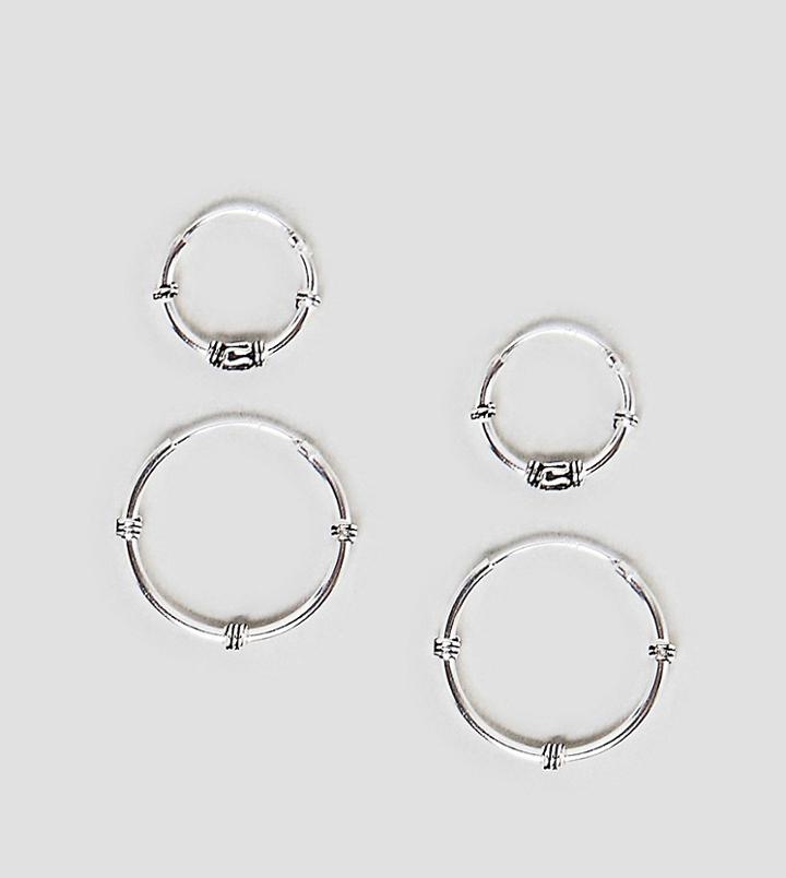 Asos Sterling Silver Pack Of 2 Wire Wrap Hoop Earrings - Silver