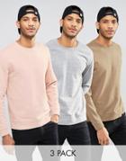 Asos Sweatshirt 3 Pack Pink/grey Marl/beige Save 20% - Multi