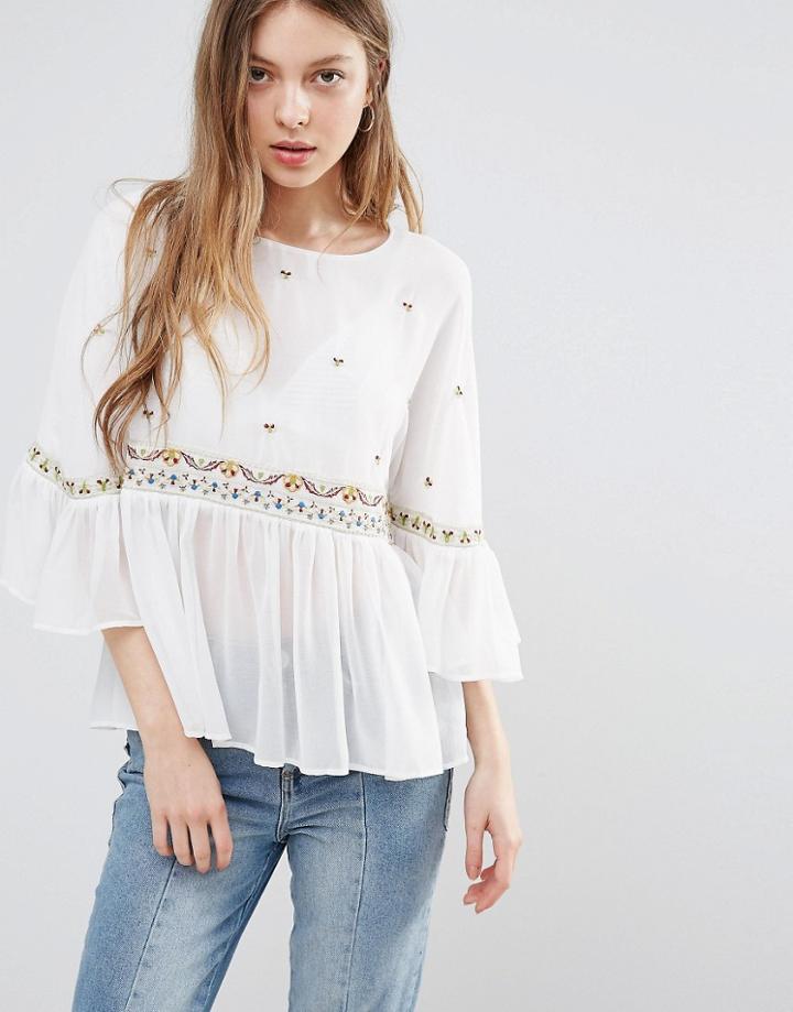 Vero Moda Printed Peplum Top - White