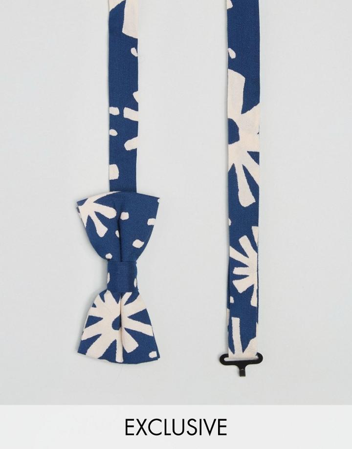 Reclaimed Vintage Abstract Floral Bow Tie Blue - Blue