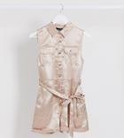 Parisian Petite Satin Utility Tie Waist Romper In Pink
