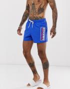 Asos Design Swim Shorts With Athletique Placement Print Short Length-blue