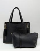 Oasis Real Suede Mix Shopper - Black