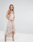 Foxiedox Halter Neck Lace Hi-low Dress-pink
