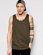 Asos Relaxed Longline Tank With Logo In Green - Khaki