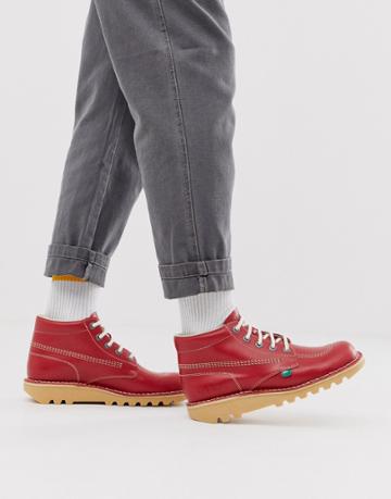 Kickers Kick Hi Boots In Red Leather - Red