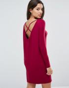 Asos Cowl Back Mini Dress With Strap Detail And Long Sleeve - Red