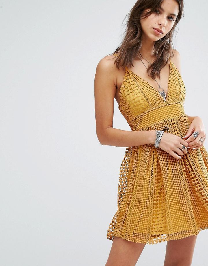 Missguided Crochet Lace Skater Dress - Orange