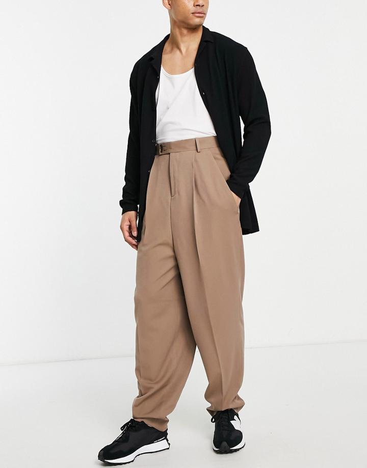 Asos Design Balloon Smart Pants In Stone-neutral