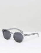Asos Round Sunglasses In Crystal Gray With Smoke Lens - Gray