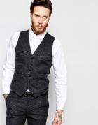 Heart & Dagger Houndstooth Vest In Super Skinny Fit - Charcoal