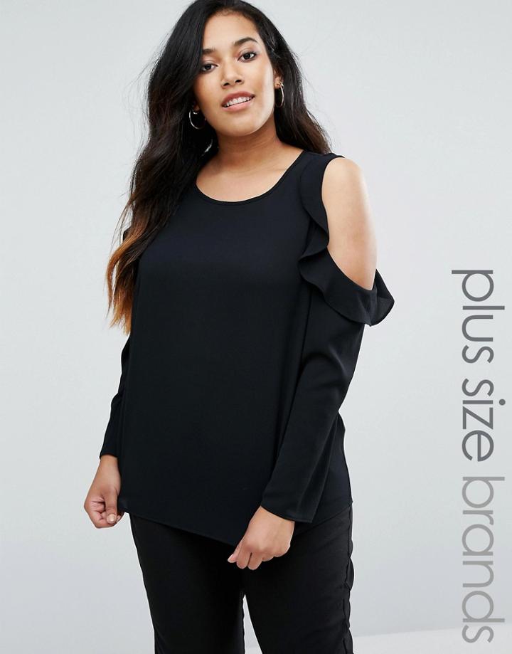 New Look Plus Ruffle Cold Shoulder Top - Black