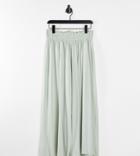 Asos Design Curve Culotte Pant With Shirred Waist In Sage-green