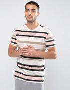 Bershka T-shirt With Stripes In Pink And White - White