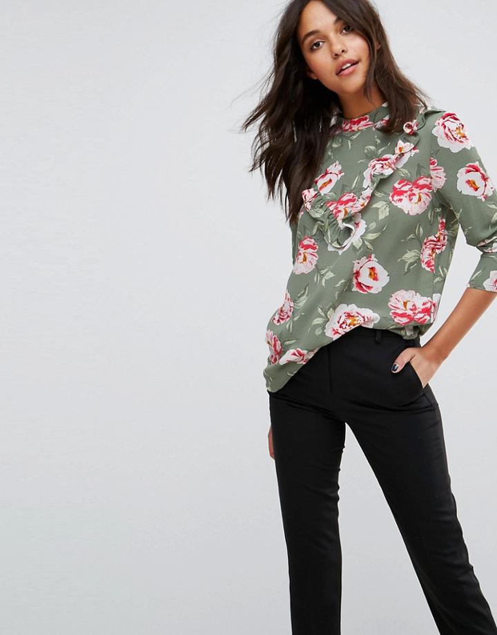 Jdy Rose Print High Neck Blouse - Green