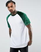 Asos Oversized Raglan T-shirt With Embossed Floral Velvet Sleeves - White