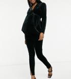 Asos Design Maternity Overbump Jersey Front Slit Suit Pants In Black Velvet