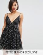 John Zack Petite Allover Lace Star Print Full Prom Mini Dress - Black