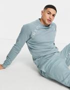 Asos Design Set Oversized Sweatshirt With Roman Numerals Tape Detail In Blue Gray-grey