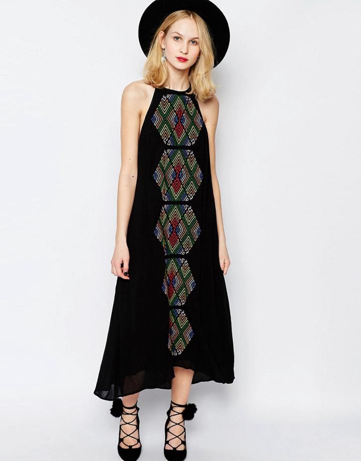 Piper Bima Embroidered Maxi Dress - Black