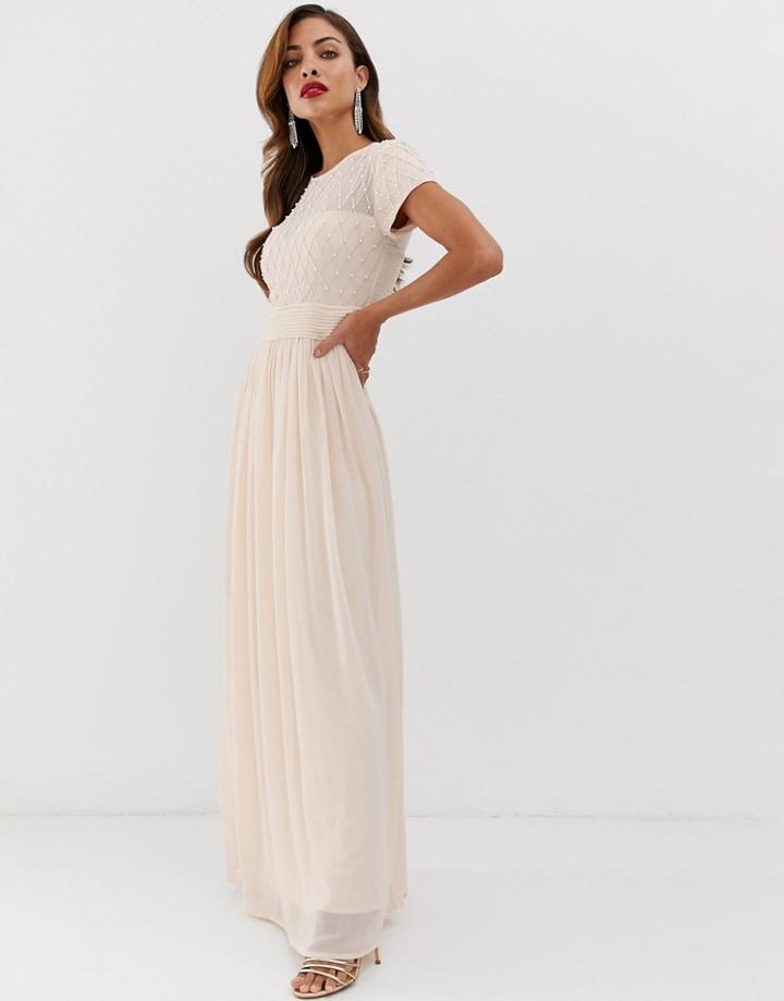Little Mistress Cap Sleeve Waist Detail Maxi Dress-pink