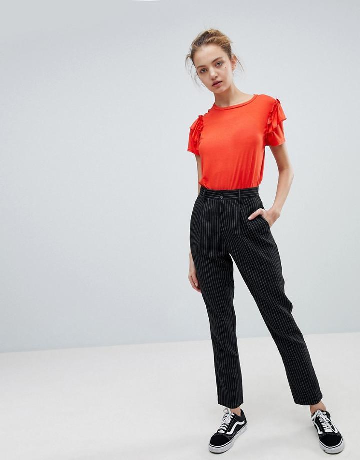 Daisy Street Peg Pants In Pin Stripe - Black