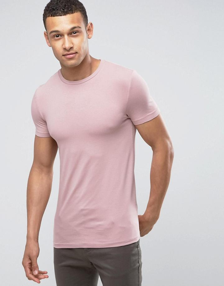 Asos Extreme Muscle Fit T-shirt With Crew Neck And Stretch In Pink - Pink