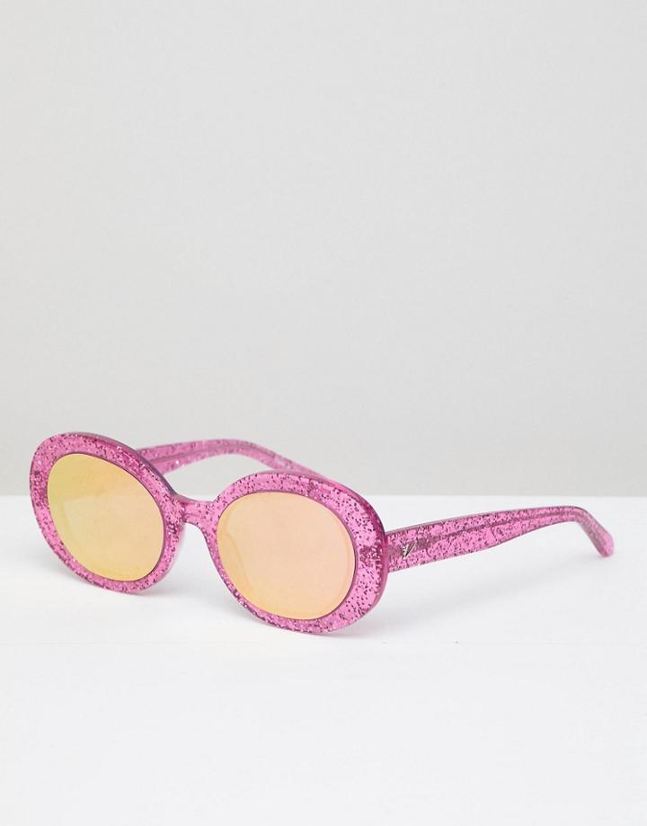 Vow London Selena Oval Sunglasses In Pink Glitter - Pink