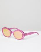 Vow London Selena Oval Sunglasses In Pink Glitter - Pink