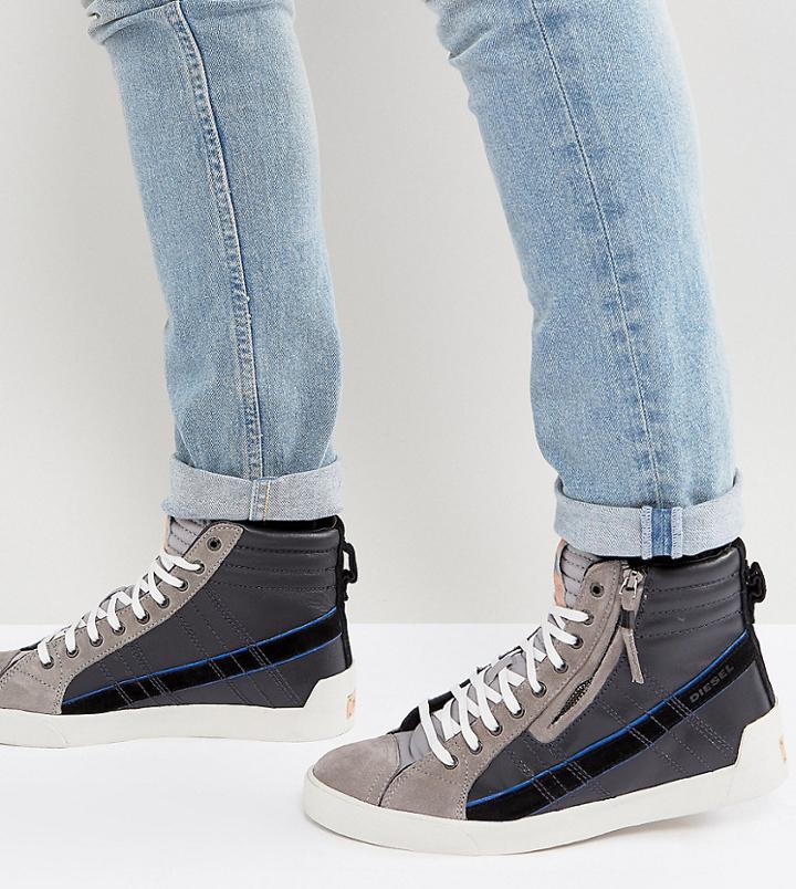 Diesel D-string Leather Sneakers - Gray