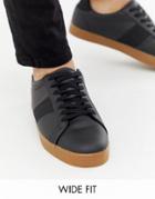 Asos Design Wide Fit Sneakers In Black With Gum Sole