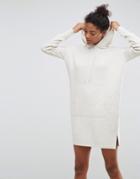 Asos Knitted Sweater Dress With Hood - Beige